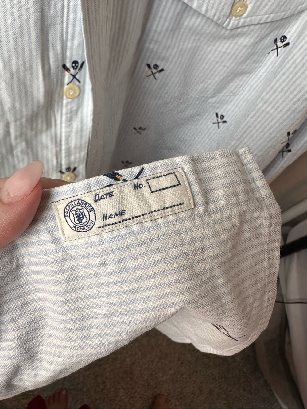 Ralph Lauren Skull Oars Striped Oxford Shirt XL Tall Blue White Rowing Yachting - Picture 7 of 9